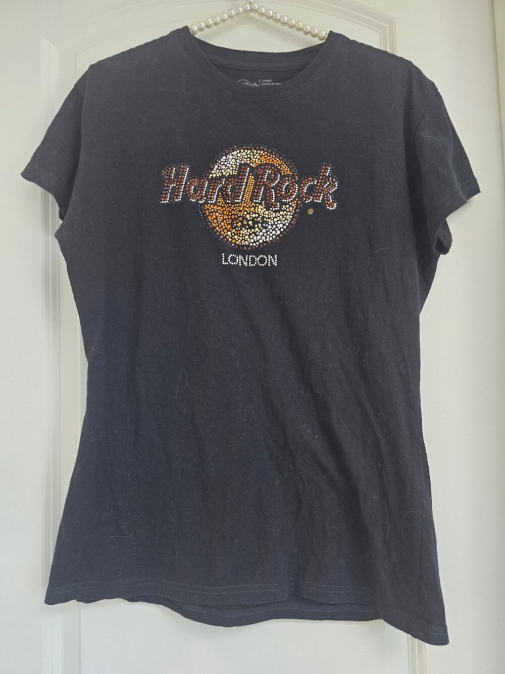 Hard Rock Cafe London Black T with Rhinestone Embellished Logo Size Large